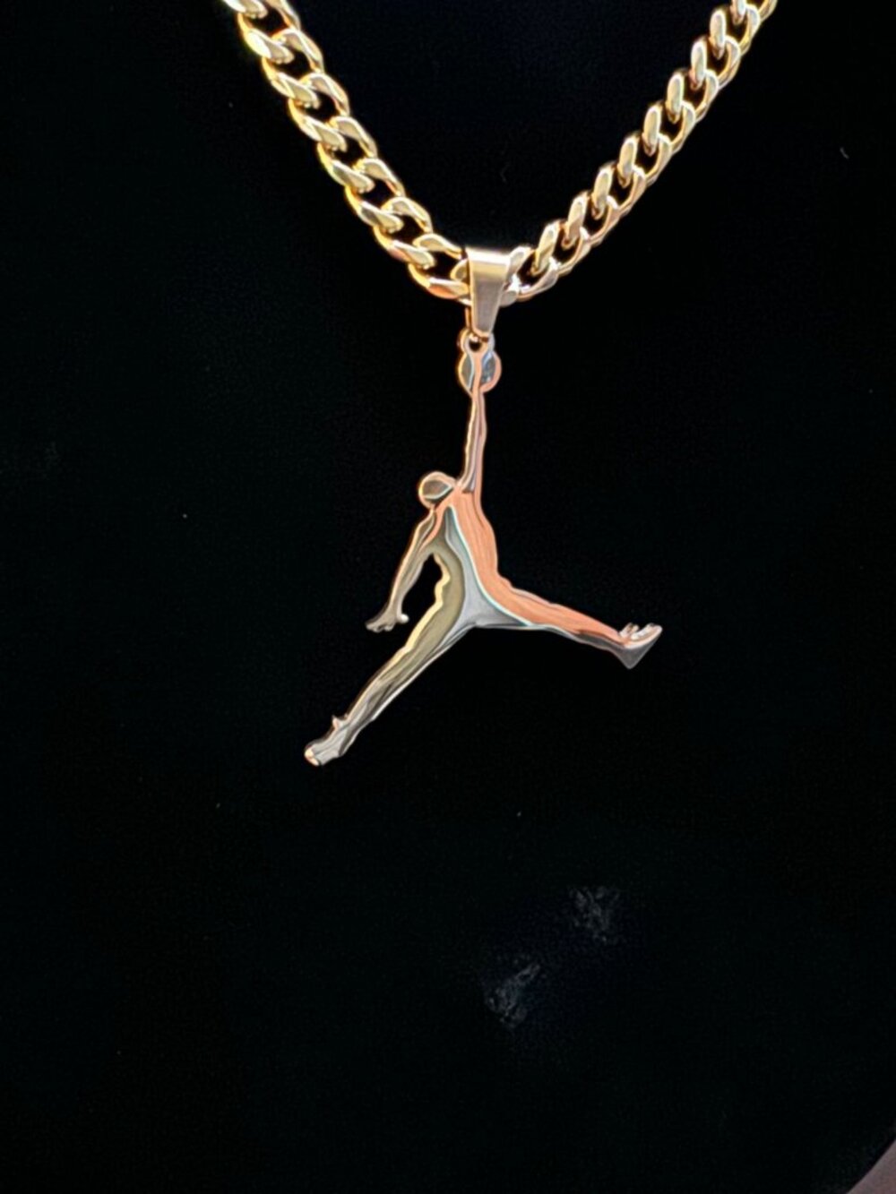 Gold Jordan Jumpman Pendant Necklace - MJ - Gold Plated - 22" Cuban Chain